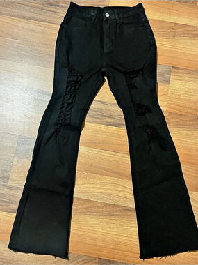 Black Distressed Flare Jeans